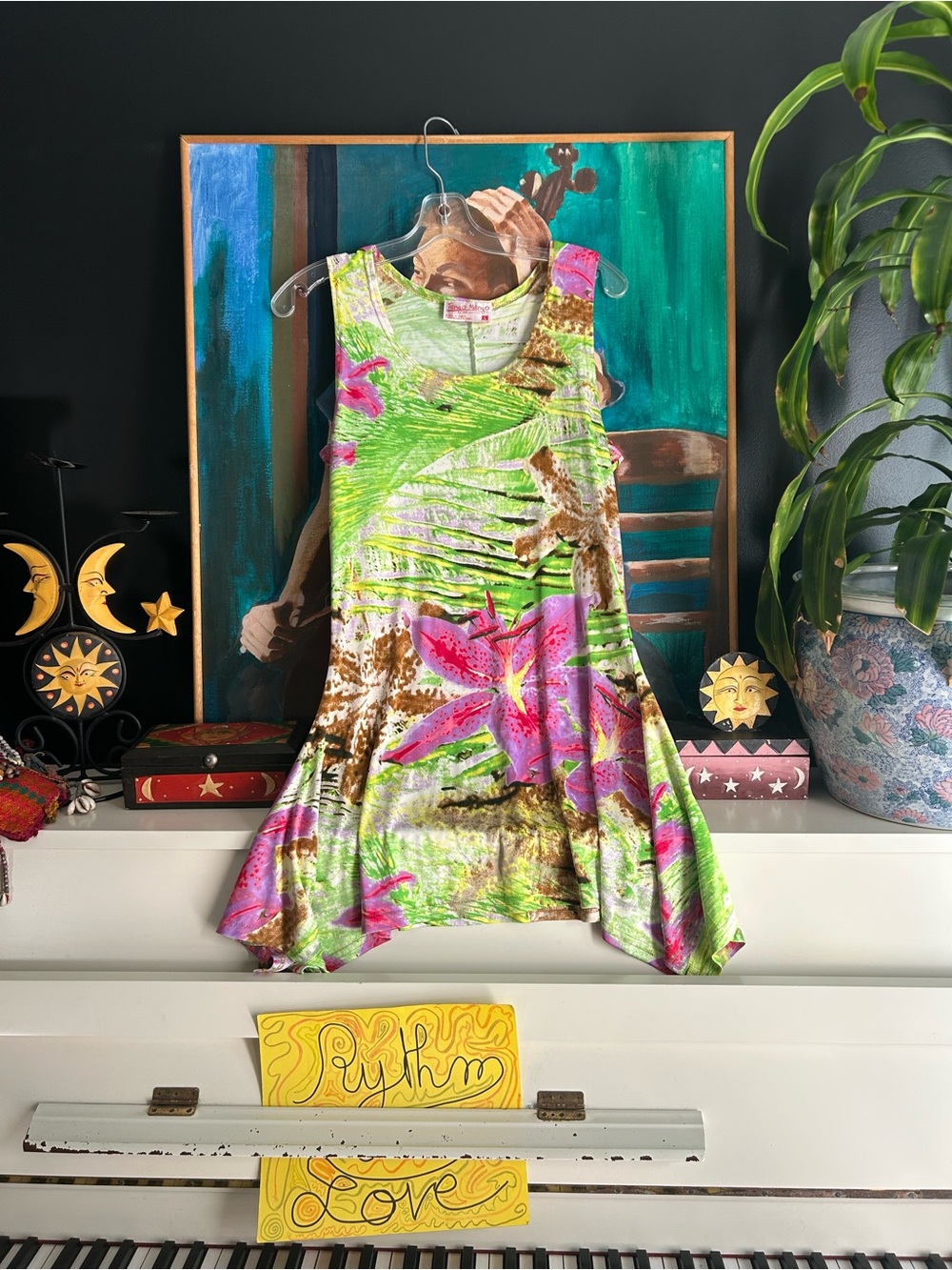 Tango Mango Tropical Floral Handkerchief Hem Tunic Tank Top Women’s L Boho Beach